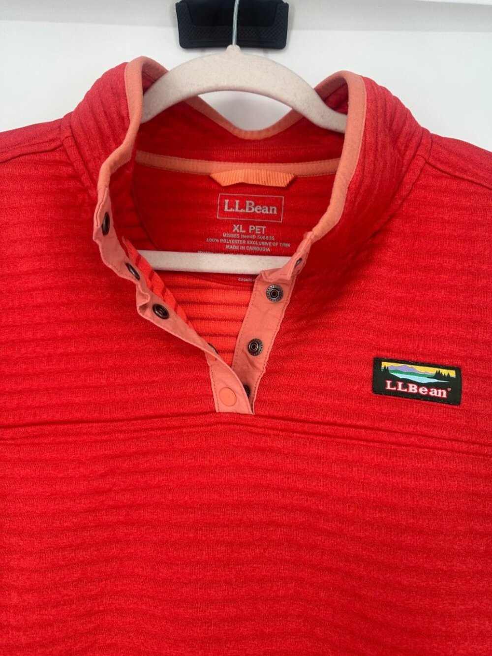 LL Bean Pullover XL Petite Coral Pink Airlight Fleece Mock Neck Outdoor Gorpcore - Picture 5 of 7